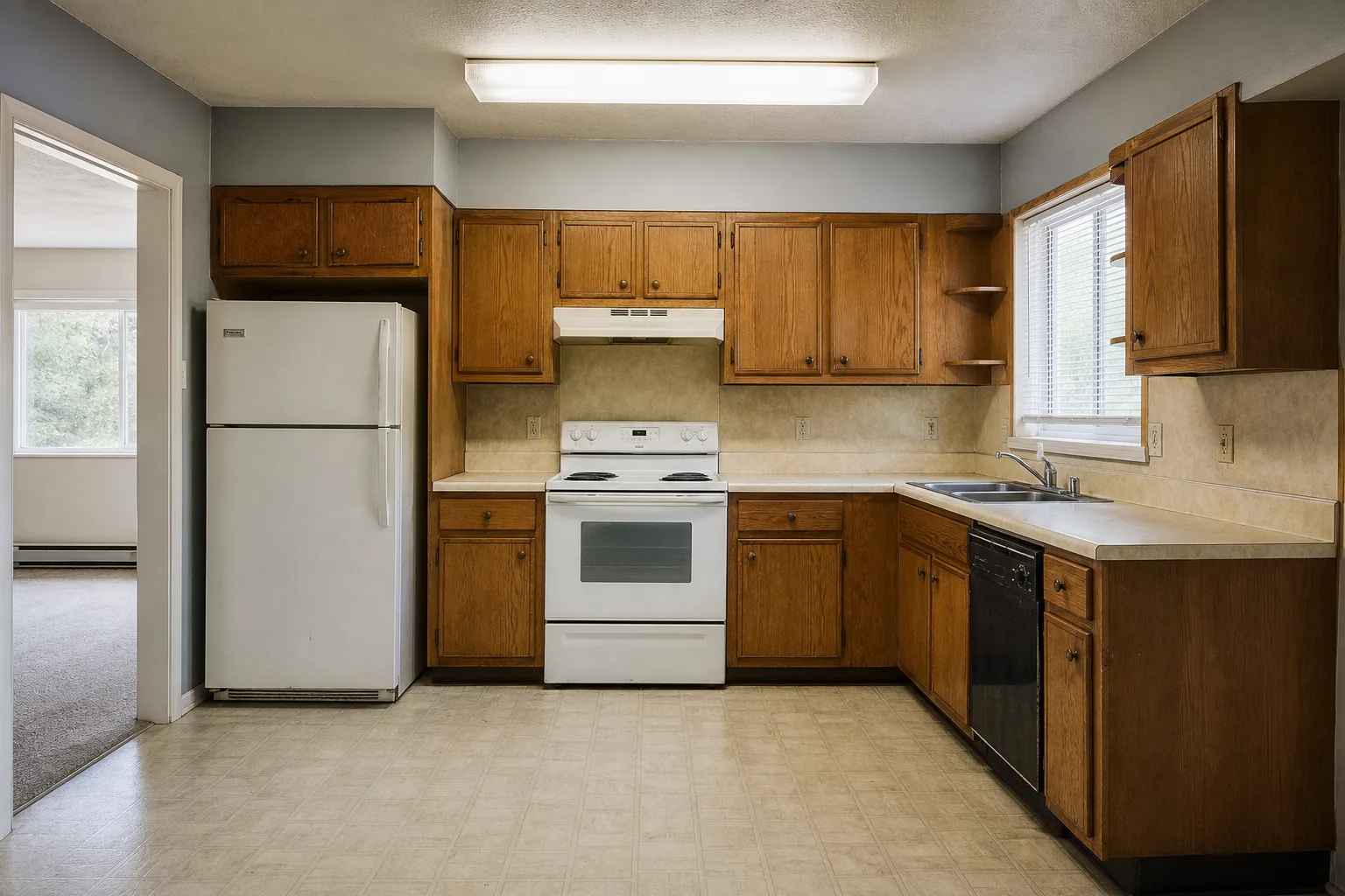 Outdated kitchen before a full remodel